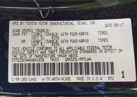 2017 Toyota Tacoma Limited z USA, uszkodzony, nr VIN 5TFEZ5CN4HX041038